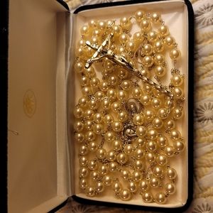 Wedding Lasso w/Faux Pearls and Silver Tone Cross/Crucifix